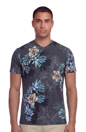 Lords of Harlech Exotic Floral Mens Vneck Tee in Exotic Floral Black at Nordstrom, Size Xx-Large