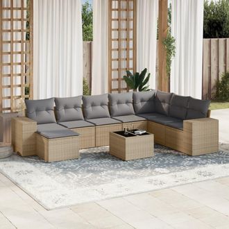 vidaXL Set De Sof&aacute;s De Jard&iacute;n 9 Pzas Con Cojines Rat&aacute;n Sint&eacute;tico Beige Vidaxl