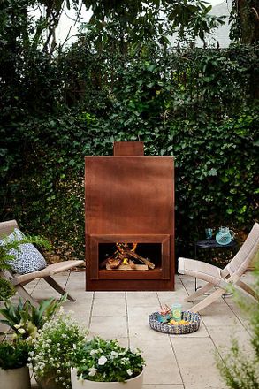 Terrain Weathering Steel Paned Outdoor Fireplace, Large