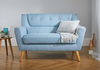 Birlea 2 Seater Sofa Lambeth Settee Modern Retro Style Fabric Wood Legs in Pale Blue