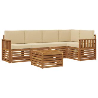 vidaXL Conjunto De Sof&aacute; Seccional Con Coj&iacute;n 6 Pcs Natural Y Beige Vidaxl