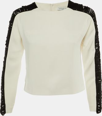Sandro White Crepe Contrast Sleeve Detail Top