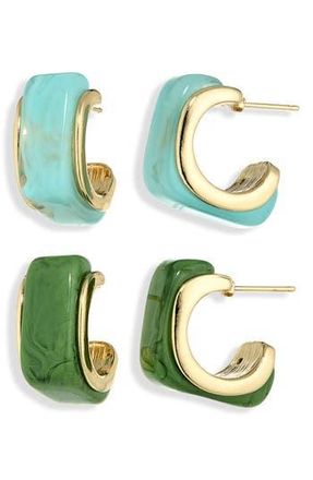 Natasha Set of 2 Resin Hoop Earrings in Blue/Green at Nordstrom Rack