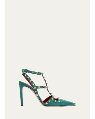 Valentino Garavani Rockstud 100mm Studded Suede Strappy Pumps