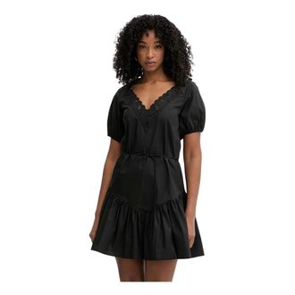 Twinset Korte Jurk van Popeline en Broderie Anglaise - Dames - Jurken - Zwart - Maat: M Katoen