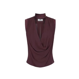 Elisabetta Franchi Sleeveless Tops, female, Brown, Size: L Sleeveless Viscose Georgette Top