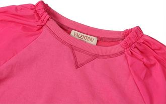 Valentino Cropped Puff-Sleeve Sweatshirt - Pink