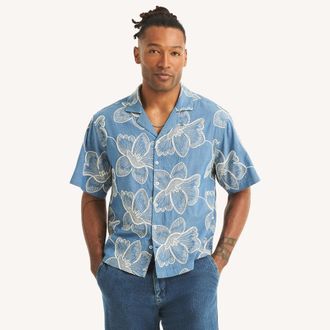 Nautica Mens Printed Short-Sleeve Camp Shirt