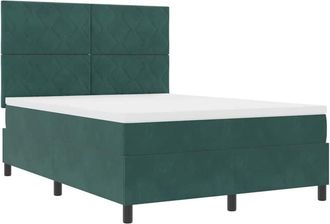vidaXL Cama Box Spring Led Con Colch&oacute;n Verde Oscuro 160 X 200 Cm Tela Vidaxl