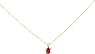 House of Brilliance 14K Gold 6x4MM Oval Shaped Gemstone Solitaire Pendant Necklace in Red Ruby | Yellow at Nordstrom