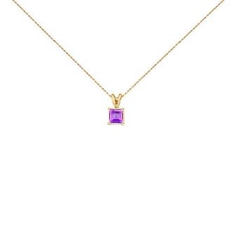 House of Brilliance 14K Gold 5x5 MM Square Shaped Gemstone Solitaire Pendant Necklace in Purple Amethyst | Yellow at Nordstrom
