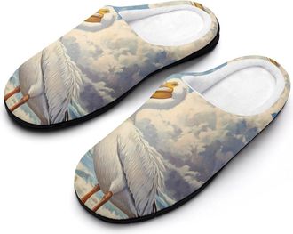 Generic US White-Pelicans Womens Slippers Warm House Slippers Indoor House Shoes with Anti-Skid Rubber Sole
