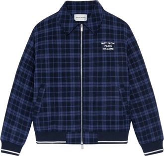 Dr&ocirc;le de Monsieur Check Flannel Slogan Jacket - Heren - Bomber jackets - Blauw - L - Wol - Jassen