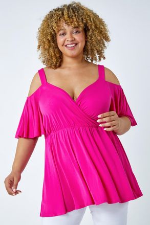 Roman V-Neck Cold Shoulder Wrap Top