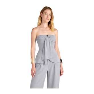 Liviana Conti Blouses, female, Gray, Size: M Button Tied Top