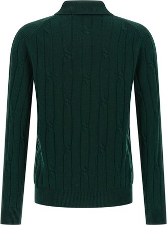 Zanone Cable-Knit Wool-Cashmere Polo Shirt - Green