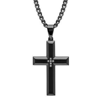 Robert Alton 1/20 CTW Stainless Steel Black Finish Finish Mens Diamond Cross Pendant