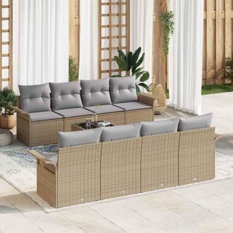 vidaXL Conjunto De Sof&aacute; De Jard&iacute;n 9 Pcs Beige Polirat&aacute;n Vidaxl