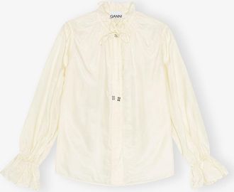 Ganni White Ivory Fluid Cupro Tie Shirt - Size 32