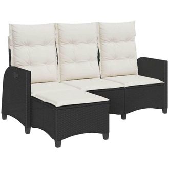 vidaXL Sof&aacute; De Jard&iacute;n Reclinable Con Cojines En Forma De L Rat&aacute;n Negro Vidaxl