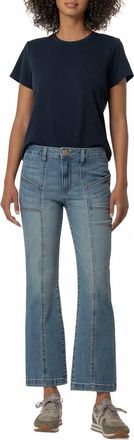 Kut from the Kloth Kelsey High Rise Ankle Flare Front Seam Patch Pocket Jeans In Denim With Medium Base Wash