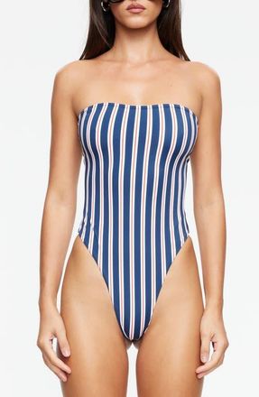 Lioness Gigi Strapless One-Piece Swimsuit in Navy Stripe at Nordstrom, Size X-Large