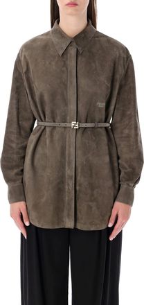 Fendi Taupe Suede Overshirt With Belt