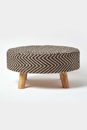 Homescapes Circular Footstool with Diamond Pattern in Black