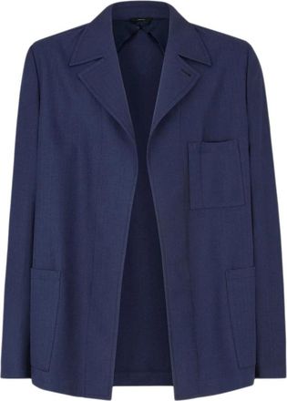 Fendi Blauwe wollen jas met revers - Heren - Blazers - Blauw - L - Wol - Jassen