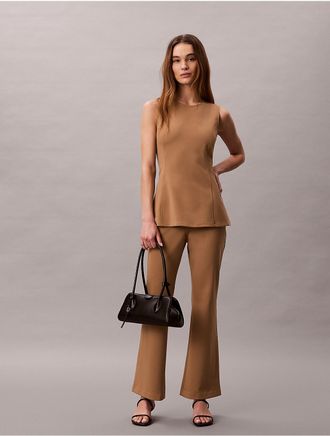 Calvin Klein Womens Ponte Flared Pants - Brown - L