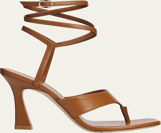 Stuart Weitzman 85mm Vinnie Leather Wrap Thong Sandals