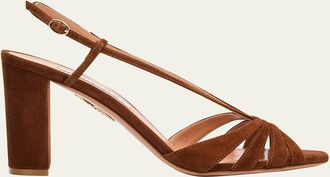 Aquazzura 85mm Aimee Suede Block-Heel Sandals
