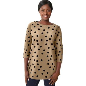 Jessica London Stretch Cotton Boatneck Tunic in Khaki Scatter Dot at Nordstrom, Size 20
