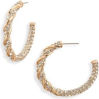 Open Edit Crystal Pav&eacute; Hoop Earrings in Clear- Gold at Nordstrom Rack