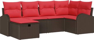vidaXL Conjunto De Sof&aacute; De Jard&iacute;n 6 Uds. Marr&oacute;n Rat&aacute;n Sint&eacute;tico Vidaxl