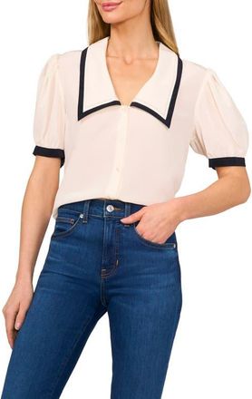 CeCe by Cynthia Steffe Contrast Trim Georgette Top in Eggnog at Nordstrom, Size Xx-Small