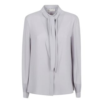 Tory Burch Tory Burch, Shirts, female, Gray, Size: 2XS Georgette Bow Blouse
