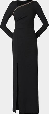 Shoshanna Macrae Crystal-Trim Crepe Column Gown