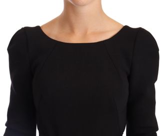 Dolce & Gabbana Black Wool Stretch Sheath Open Back Womens Dress