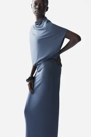 H&M Draped Asymmetric Dress in Dark Blue at Nordstrom, Size X-Large