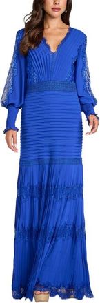 Tadashi Shoji Pintuck Detail Long Sleeve Gown in Electric Blue at Nordstrom, Size 12