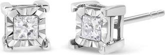 House of Brilliance Silver 1/2 Carat Diamond Miracle Princess Solitaire Stud Earrings in White at Nordstrom