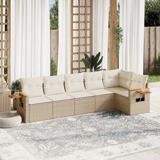 vidaXL Juego De Sof&aacute;s Jard&iacute;n Con Cojines 6 Pzas Rat&aacute;n Sint&eacute;tico Beige Vidaxl