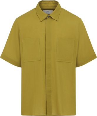Ami Lichen Green Cotton Shortsleeve Classic Shirt-Uomo