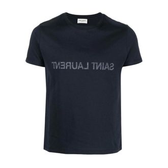 Saint Laurent T-Shirts, male, Blue, Size: L Reverse Logo T-Shirt