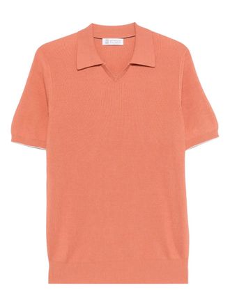 Brunello Cucinelli V-neck ribbed T-shirt - Orange