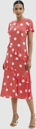 Finery Sierra Asymmetric Ruffle Midi Dress in Red Spot at Nordstrom, Size 14