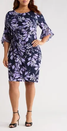 Connected Bell Sleeve Faux Wrap Dress in Lilac at Nordstrom, Size 18W