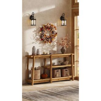 Tribesigns Tribesigns 63 Solid Wood Console Table, 3-Tier Sofa Table with Storage, for Living Room, Hallway in Warm Wood Color, Farmhouse