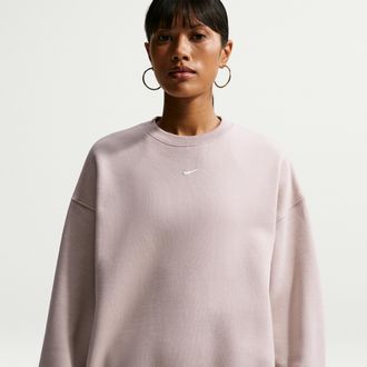 Nike Womens Studio Fleece Medium Weight Oversized Crew in Brown | IM8082-236